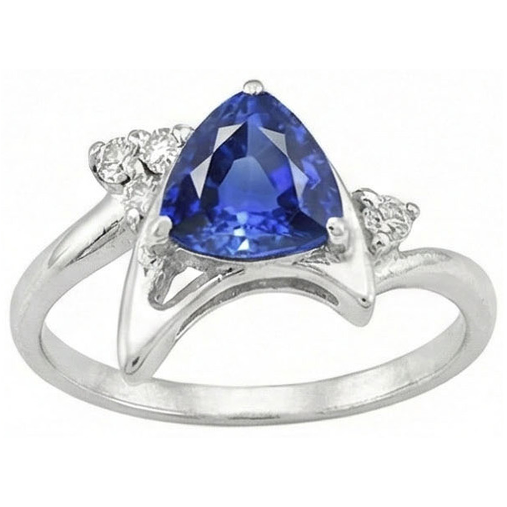 Natural Earth Mined Diamond Fancy Ring Ceylon Sapphire Trillion Cut Gemstone 1.75 Carats