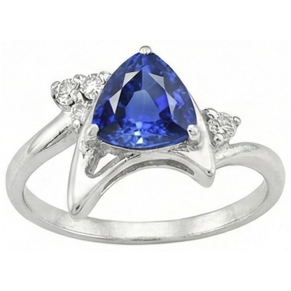 Natural Earth Mined Diamond Fancy Ring Ceylon Sapphire Trillion Cut Gemstone 1.75 Carats
