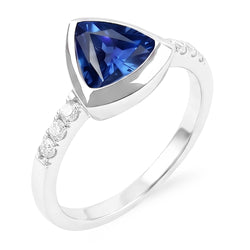 Natural Earth Mined Diamond Gemstone Jewelry 2 Carat Trillion Bezel Set Blue Sapphire Ring