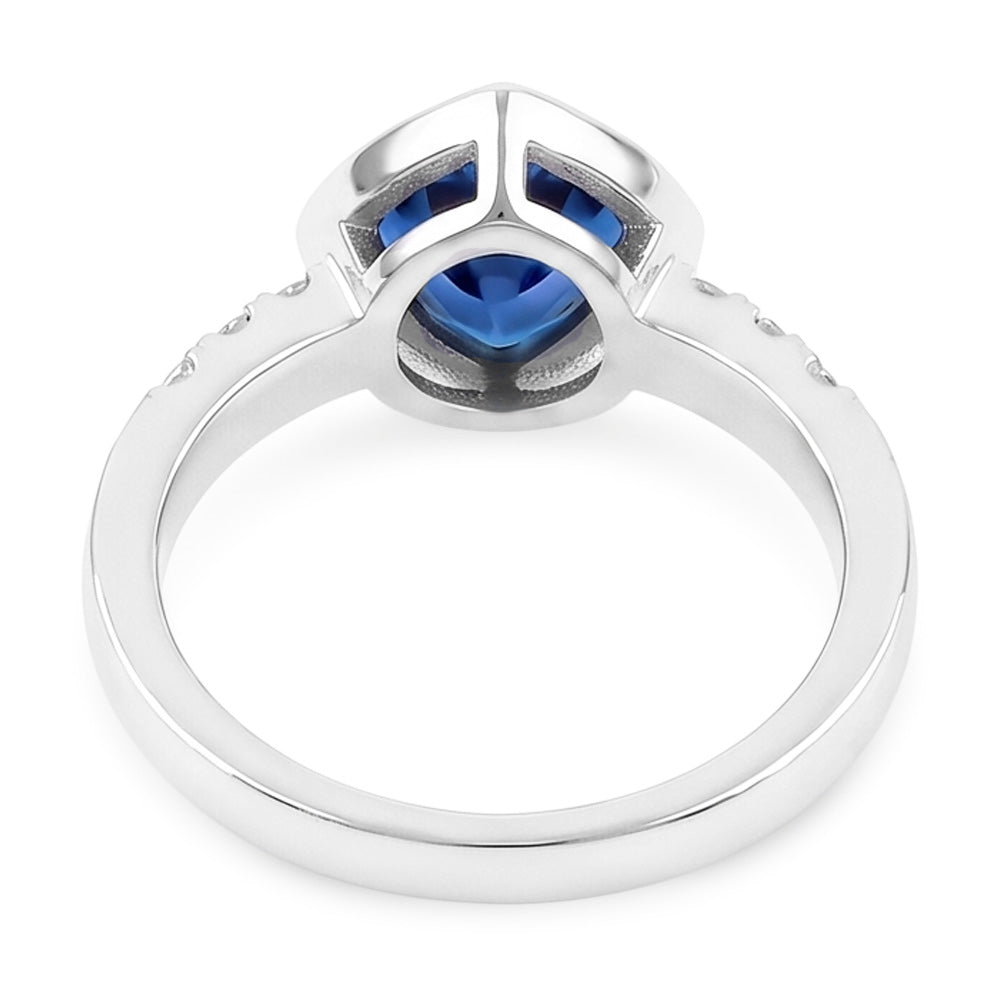 Natural Earth Mined Diamond Gemstone Jewelry 2 Carat Trillion Bezel Set Blue Sapphire Ring