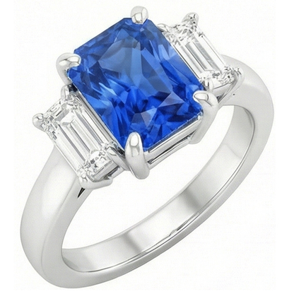Natural Earth Mined Diamond Gemstone Jewelry 2 Carats Ceylon Sapphire Ring Prong Baguettes