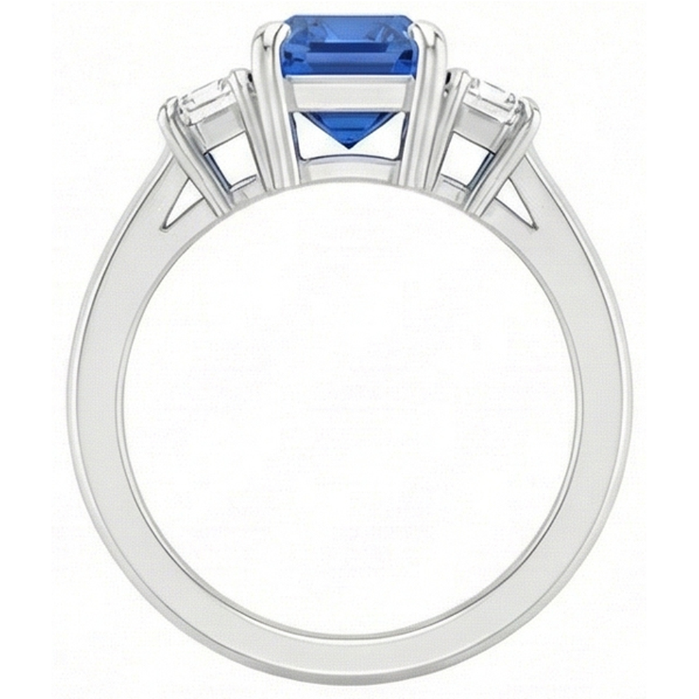 Natural Earth Mined Diamond Gemstone Jewelry 2 Carats Ceylon Sapphire Ring Prong Baguettes