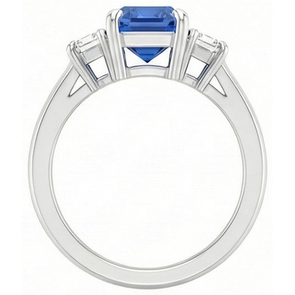 Natural Earth Mined Diamond Gemstone Jewelry 2 Carats Ceylon Sapphire Ring Prong Baguettes