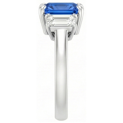 Natural Earth Mined Diamond Gemstone Jewelry 2 Carats Ceylon Sapphire Ring Prong Baguettes