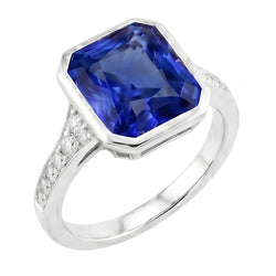 Natural Earth Mined Diamond Gemstone Jewelry Bezel Set Radiant Blue Sapphire Ring 3 Carats