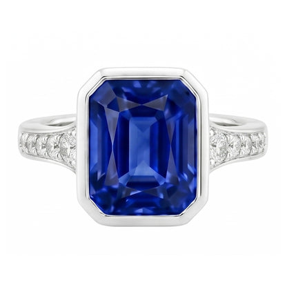 Natural Earth Mined Diamond Gemstone Jewelry Bezel Set Radiant Blue Sapphire Ring 3 Carats