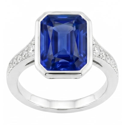 Natural Earth Mined Diamond Gemstone Jewelry Bezel Set Radiant Blue Sapphire Ring 3 Carats