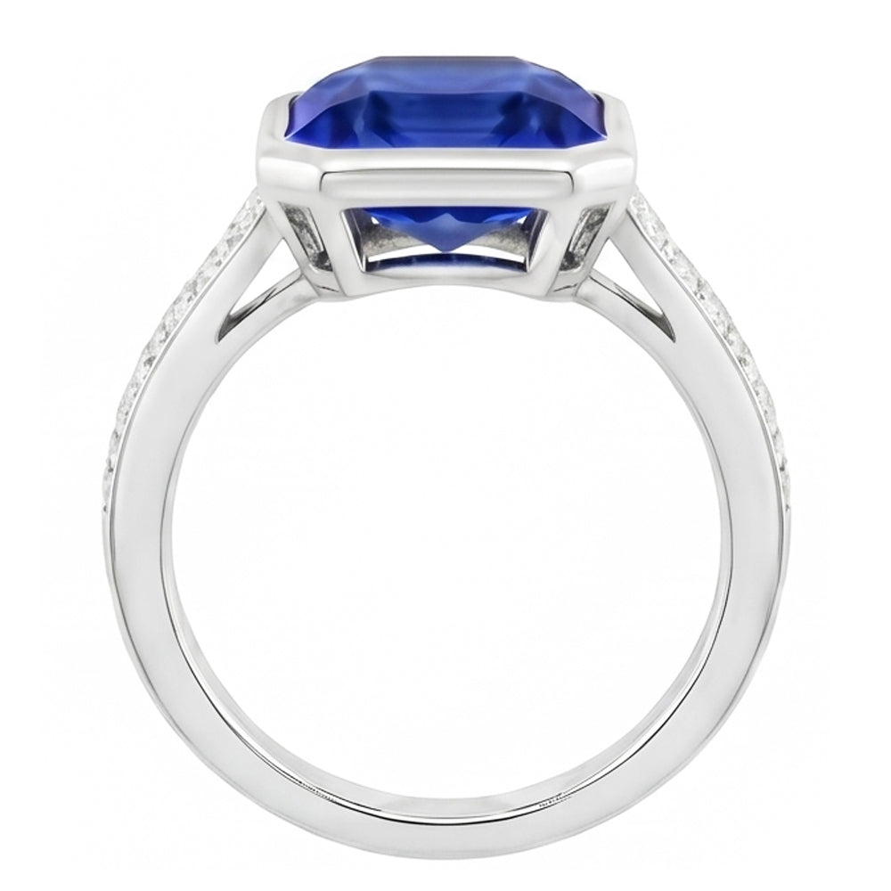 Natural Earth Mined Diamond Gemstone Jewelry Bezel Set Radiant Blue Sapphire Ring 3 Carats