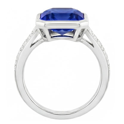 Natural Earth Mined Diamond Gemstone Jewelry Bezel Set Radiant Blue Sapphire Ring 3 Carats