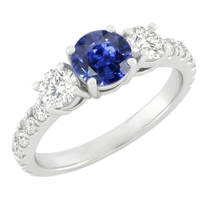 Natural Earth Mined Diamond Gemstone Ring 2.50 Carats Round Srilankan Sapphire White Gold