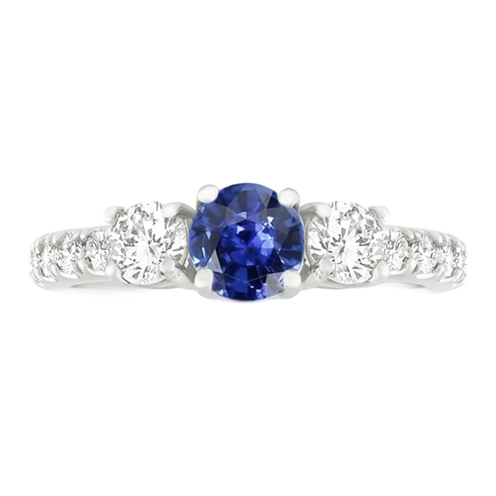 Natural Earth Mined Diamond Gemstone Ring 2.50 Carats Round Srilankan Sapphire White Gold