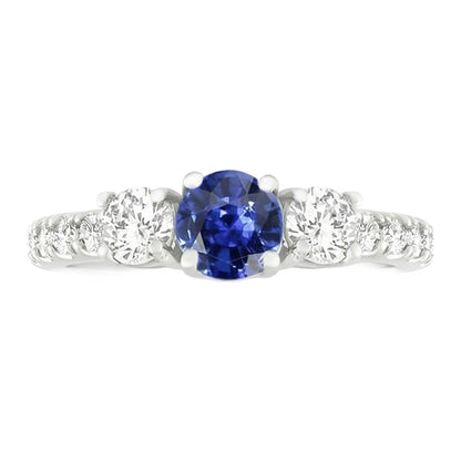 Natural Earth Mined Diamond Gemstone Ring 2.50 Carats Round Srilankan Sapphire White Gold
