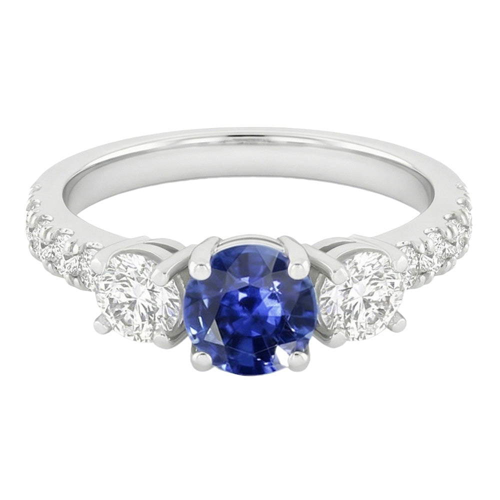 Natural Earth Mined Diamond Gemstone Ring 2.50 Carats Round Srilankan Sapphire White Gold