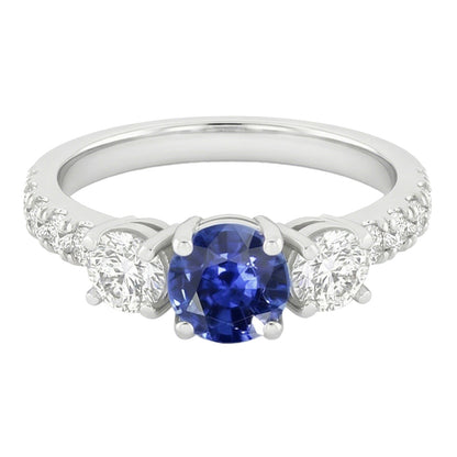 Natural Earth Mined Diamond Gemstone Ring 2.50 Carats Round Srilankan Sapphire White Gold