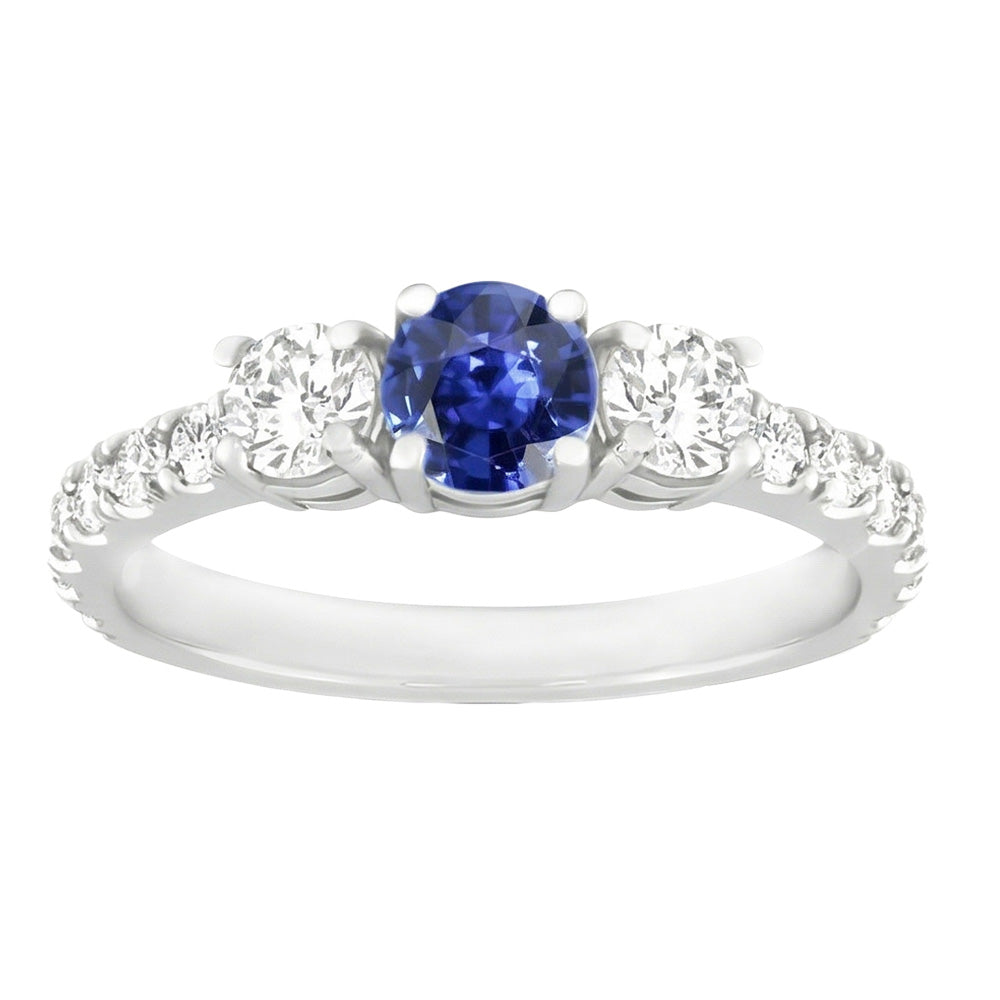 Natural Earth Mined Diamond Gemstone Ring 2.50 Carats Round Srilankan Sapphire White Gold