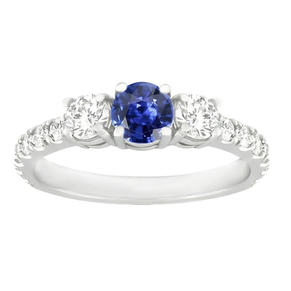 Natural Earth Mined Diamond Gemstone Ring 2.50 Carats Round Srilankan Sapphire White Gold