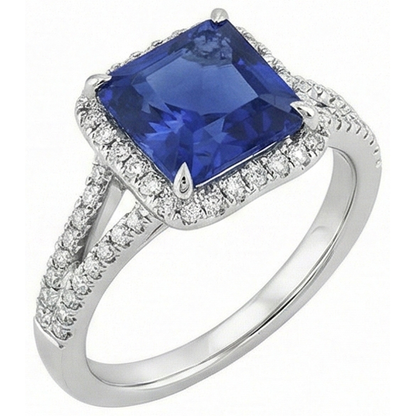 Natural Earth Mined Diamond Gemstone Ring 5 Carats Halo Blue Sapphire Gold Jewelry