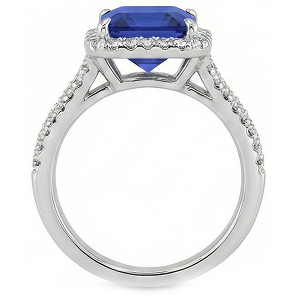 Natural Earth Mined Diamond Gemstone Ring 5 Carats Halo Blue Sapphire Gold Jewelry