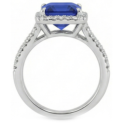 Natural Earth Mined Diamond Gemstone Ring 5 Carats Halo Blue Sapphire Gold Jewelry