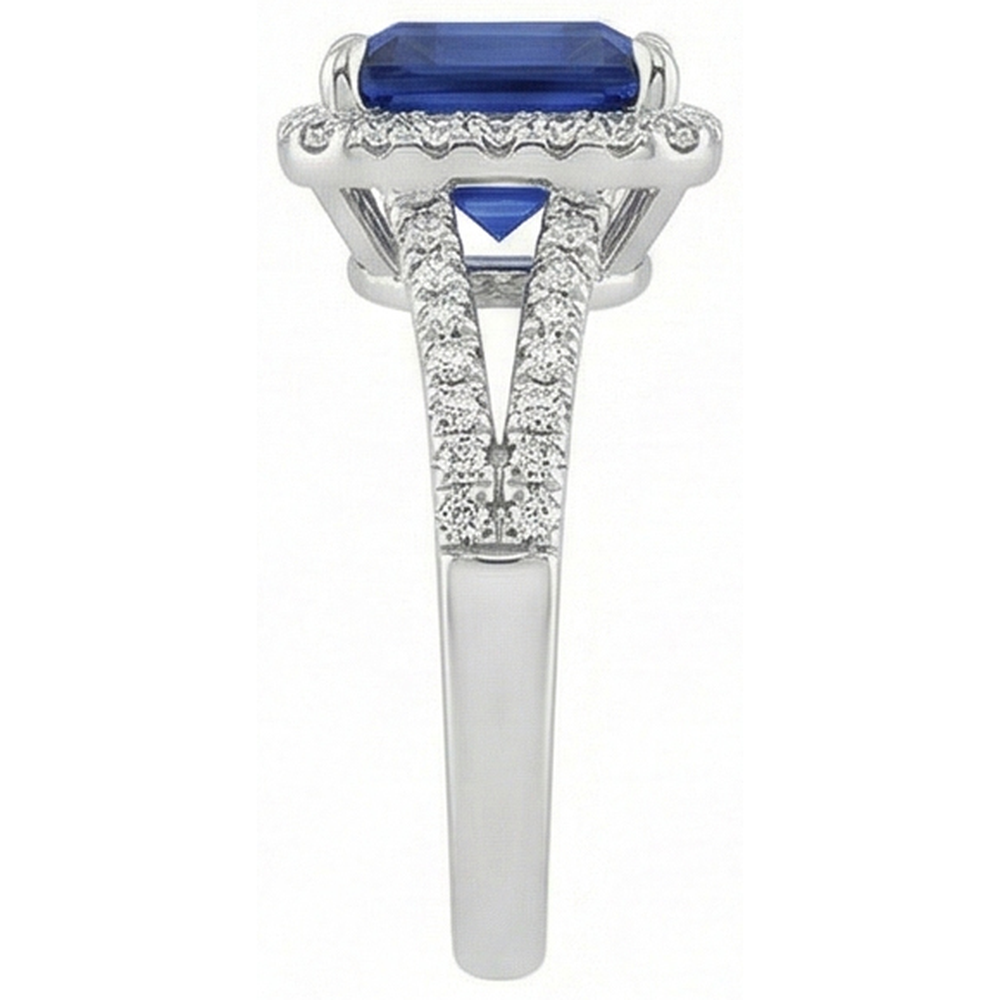 Natural Earth Mined Diamond Gemstone Ring 5 Carats Halo Blue Sapphire Gold Jewelry