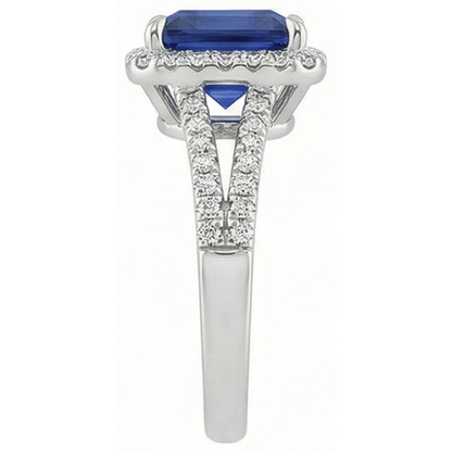 Natural Earth Mined Diamond Gemstone Ring 5 Carats Halo Blue Sapphire Gold Jewelry