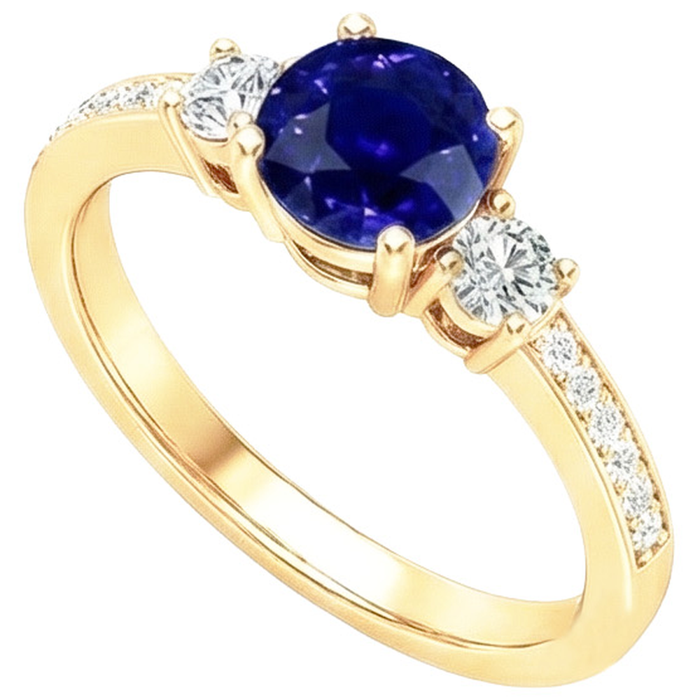 natural round sapphire 2ct ring close up detail