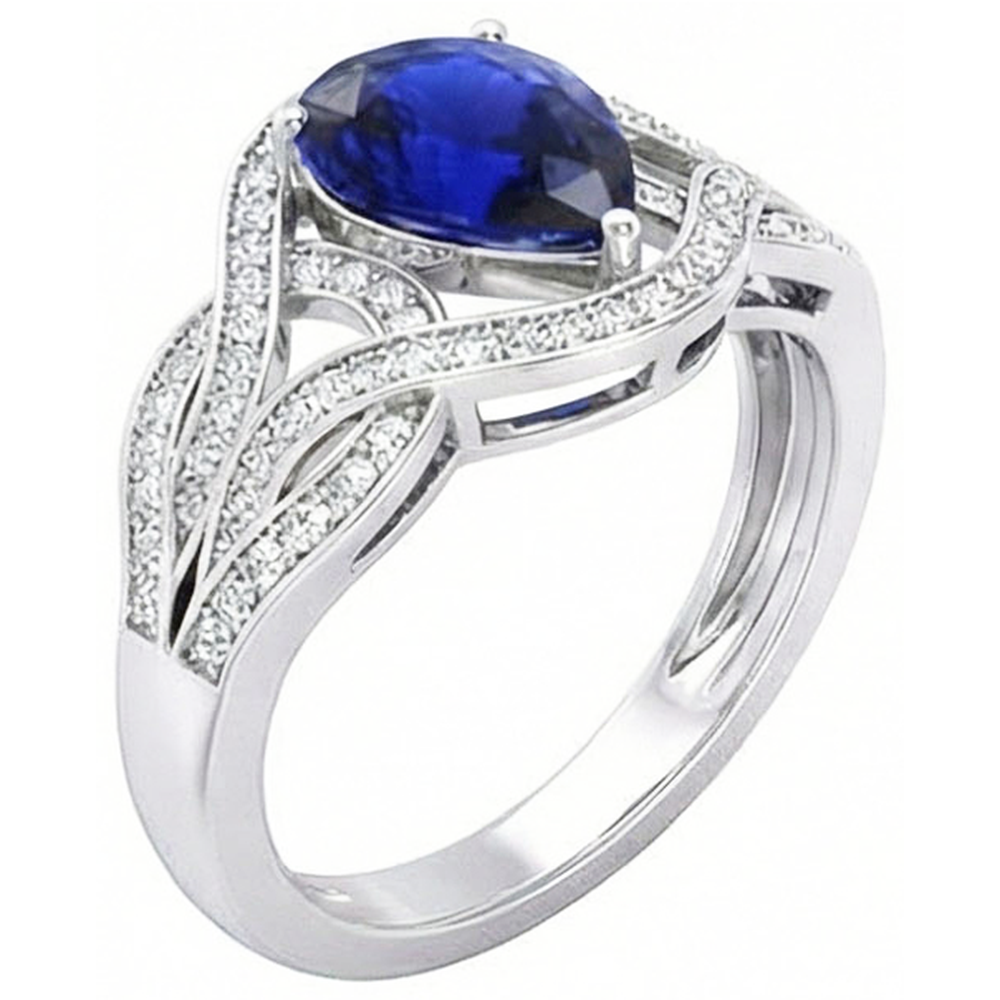 Natural Earth Mined Diamond Gemstone Ring Pear Vintage Style Ceylon Sapphire 3 Carats Gold