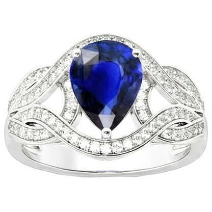 Natural Earth Mined Diamond Gemstone Ring Pear Vintage Style Ceylon Sapphire 3 Carats Gold