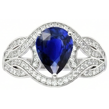 Natural Earth Mined Diamond Gemstone Ring Pear Vintage Style Ceylon Sapphire 3 Carats Gold