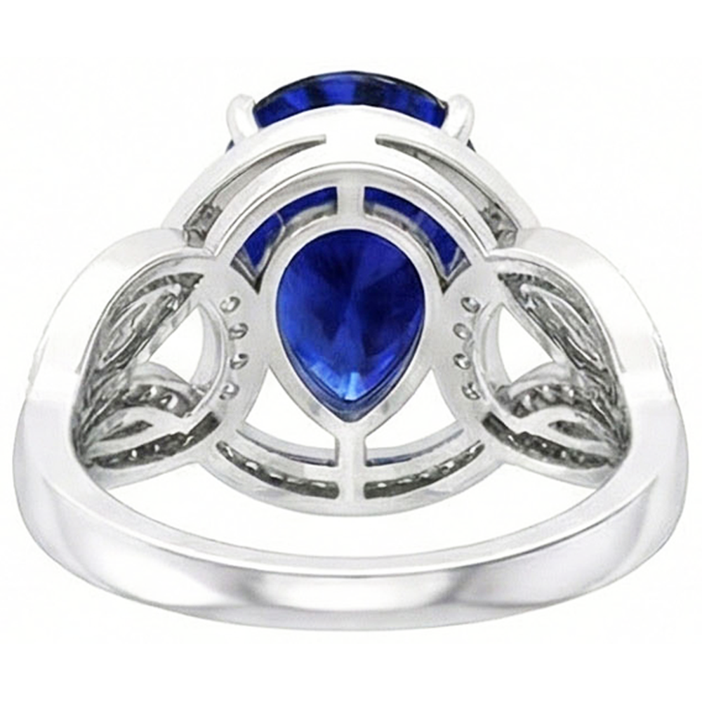 Natural Earth Mined Diamond Gemstone Ring Pear Vintage Style Ceylon Sapphire 3 Carats Gold