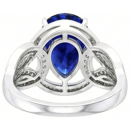 Natural Earth Mined Diamond Gemstone Ring Pear Vintage Style Ceylon Sapphire 3 Carats Gold