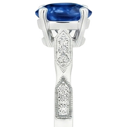 Natural Earth Mined Diamond Gemstone Ring Vintage Style Round Blue Sapphire 2.25 Carats