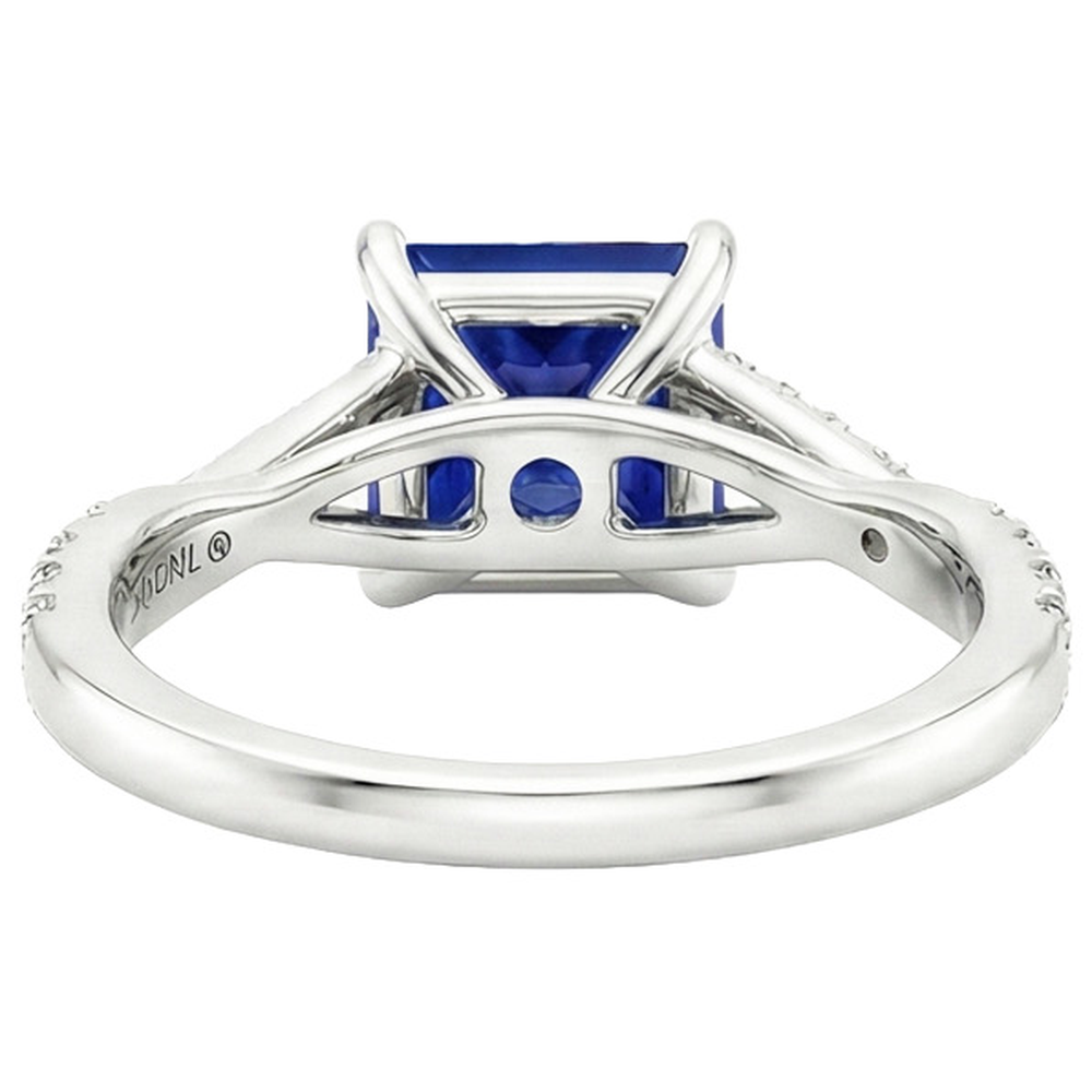 Natural Earth Mined Diamond Gold Jewelry Princess Blue Sapphire Ring With Accents 6 Carats