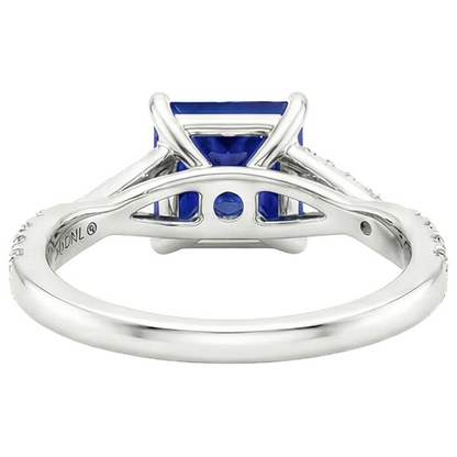 Natural Earth Mined Diamond Gold Jewelry Princess Blue Sapphire Ring With Accents 6 Carats
