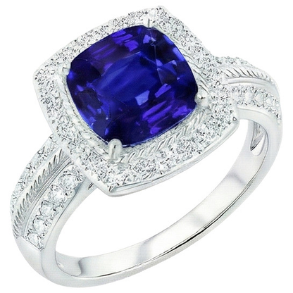 Natural Earth Mined Diamond Gold Jewelry Vintage Style Blue Sapphire Ring 3.25 Carats