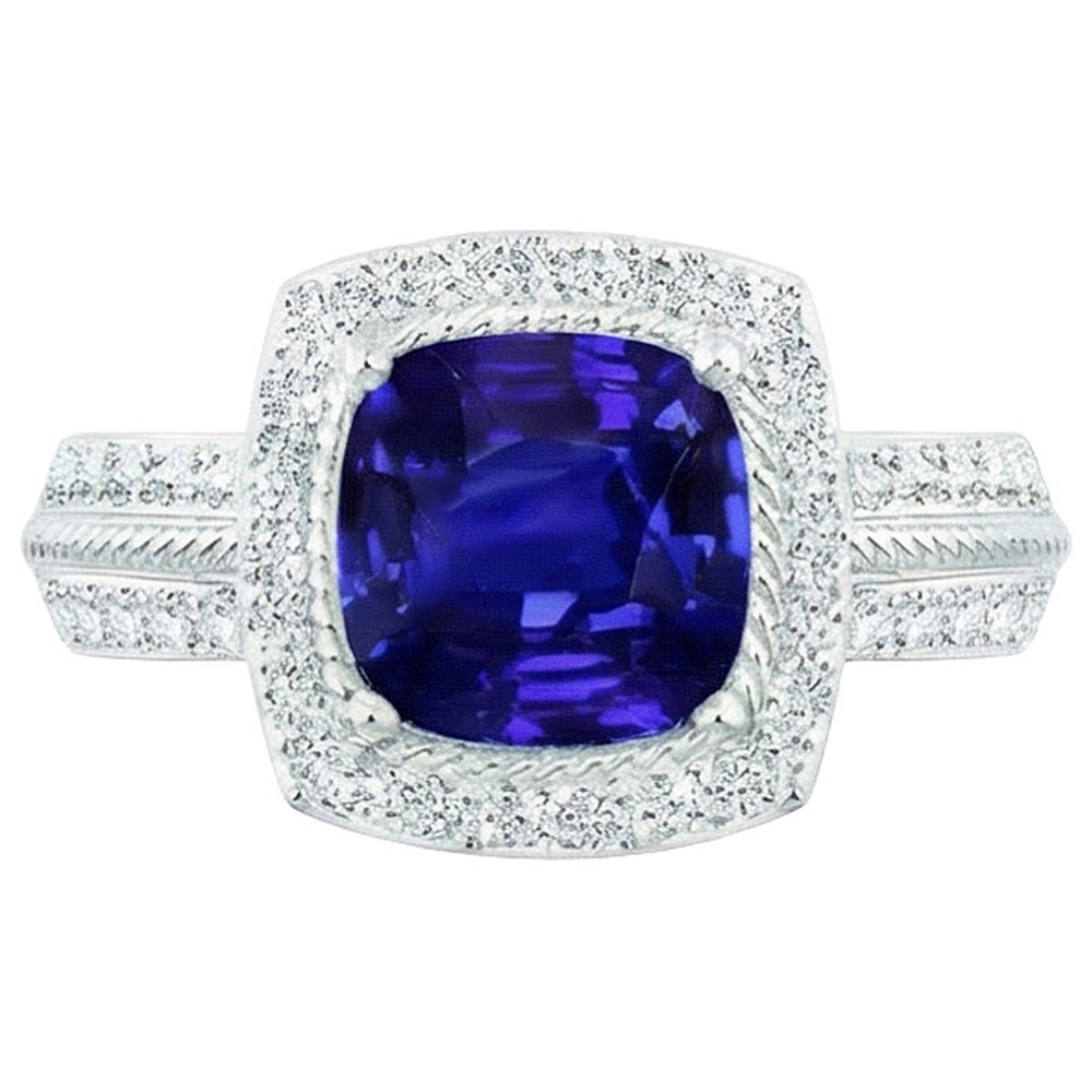 Natural Earth Mined Diamond Gold Jewelry Vintage Style Blue Sapphire Ring 3.25 Carats