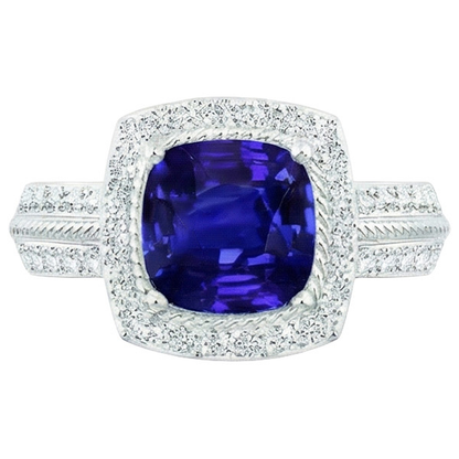 Natural Earth Mined Diamond Gold Jewelry Vintage Style Blue Sapphire Ring 3.25 Carats