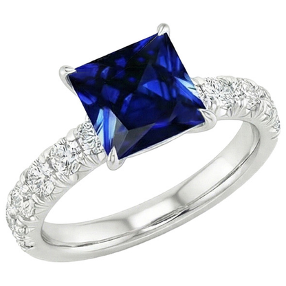 Natural Earth Mined Diamond Gold Ring Prong Set Sri Lankan Sapphire With Accents 6 Carats