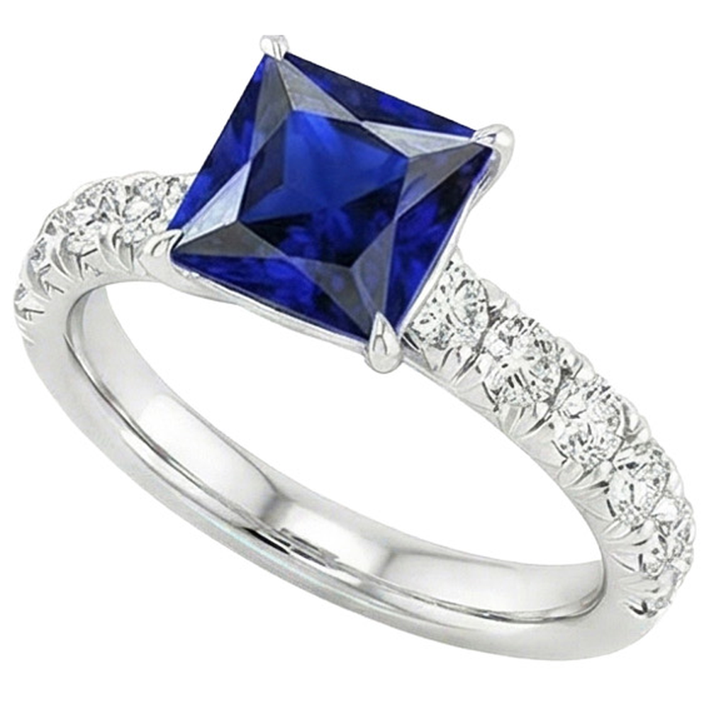 Natural Earth Mined Diamond Gold Ring Prong Set Sri Lankan Sapphire With Accents 6 Carats