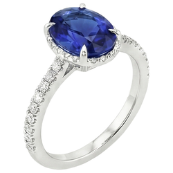 Natural Earth Mined Diamond Halo Anniversary Ring Oval Sri Lankan Sapphire 4 Carats