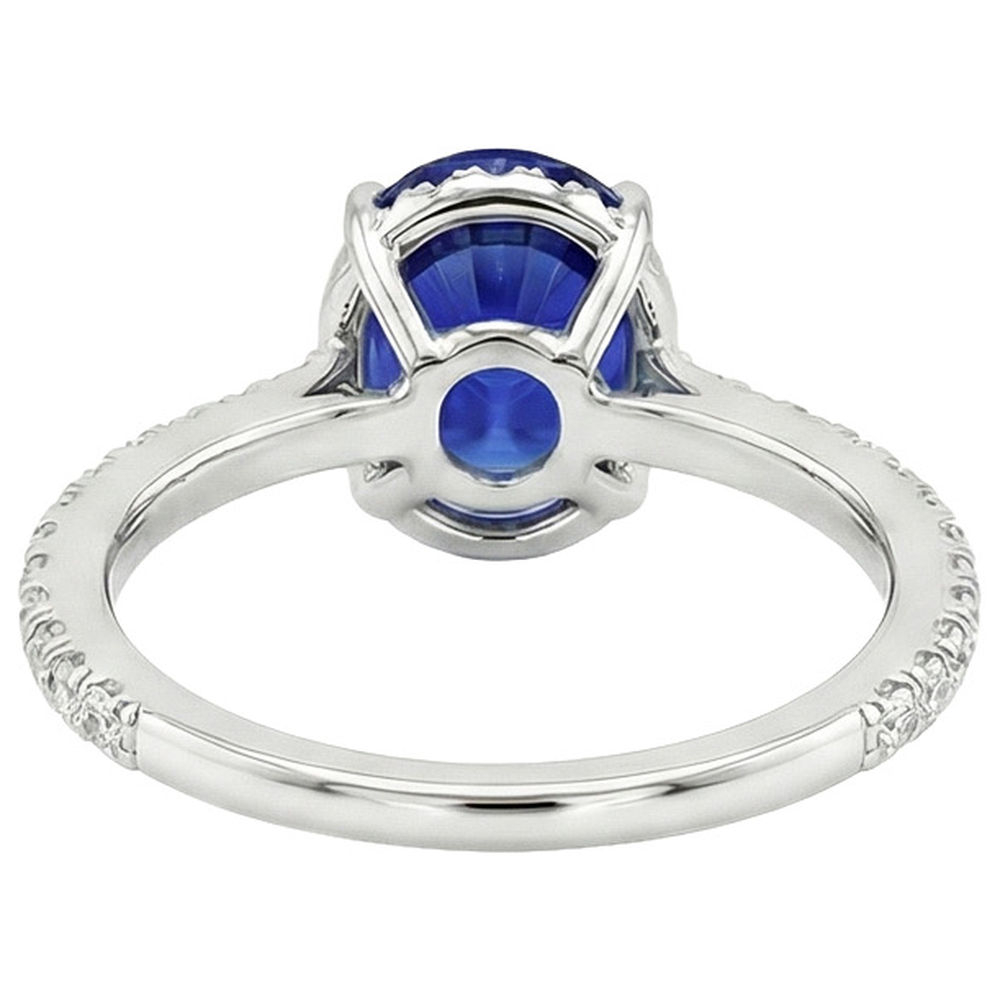 Natural Earth Mined Diamond Halo Anniversary Ring Oval Sri Lankan Sapphire 4 Carats