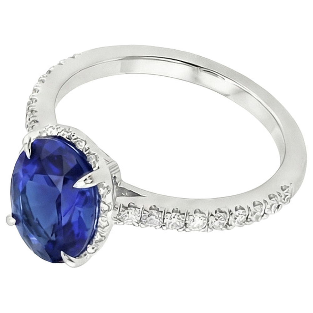 Natural Earth Mined Diamond Halo Anniversary Ring Oval Sri Lankan Sapphire 4 Carats
