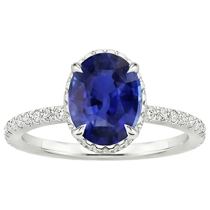 Natural Earth Mined Diamond Halo Anniversary Ring Oval Sri Lankan Sapphire 4 Carats