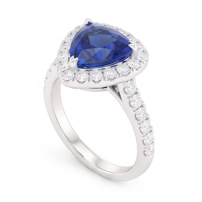 Natural Earth Mined Diamond Halo Anniversary Ring Trillion Cut Sapphire 3 Carats