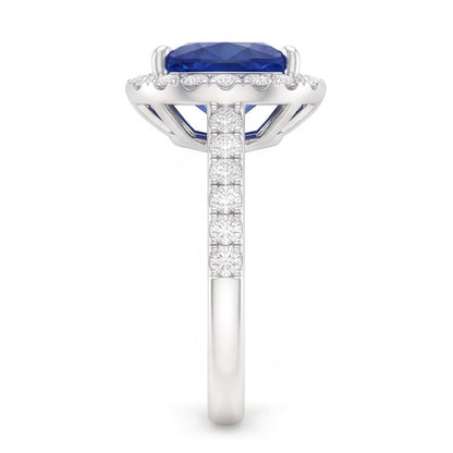 Natural Earth Mined Diamond Halo Anniversary Ring Trillion Cut Sapphire 3 Carats