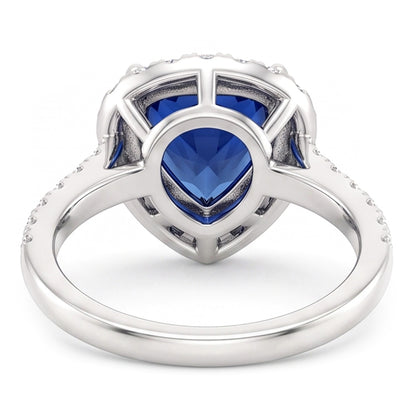 Natural Earth Mined Diamond Halo Anniversary Ring Trillion Cut Sapphire 3 Carats