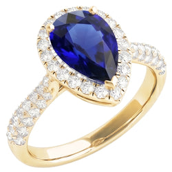 Natural Earth Mined Diamond Halo Blue Sapphire Wedding Ring Yellow Gold 5 Carats