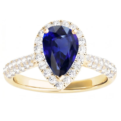 Natural Earth Mined Diamond Halo Blue Sapphire Wedding Ring Yellow Gold 5 Carats