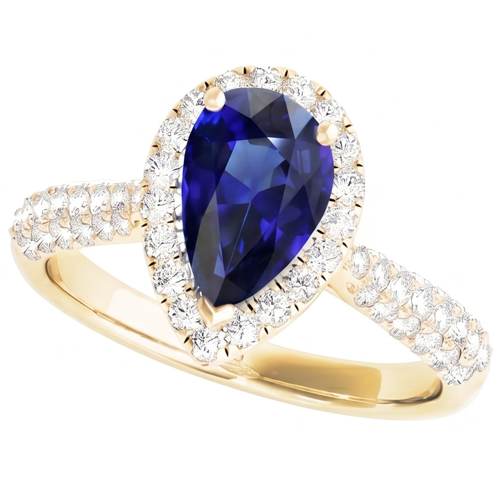 Natural Earth Mined Diamond Halo Blue Sapphire Wedding Ring Yellow Gold 5 Carats