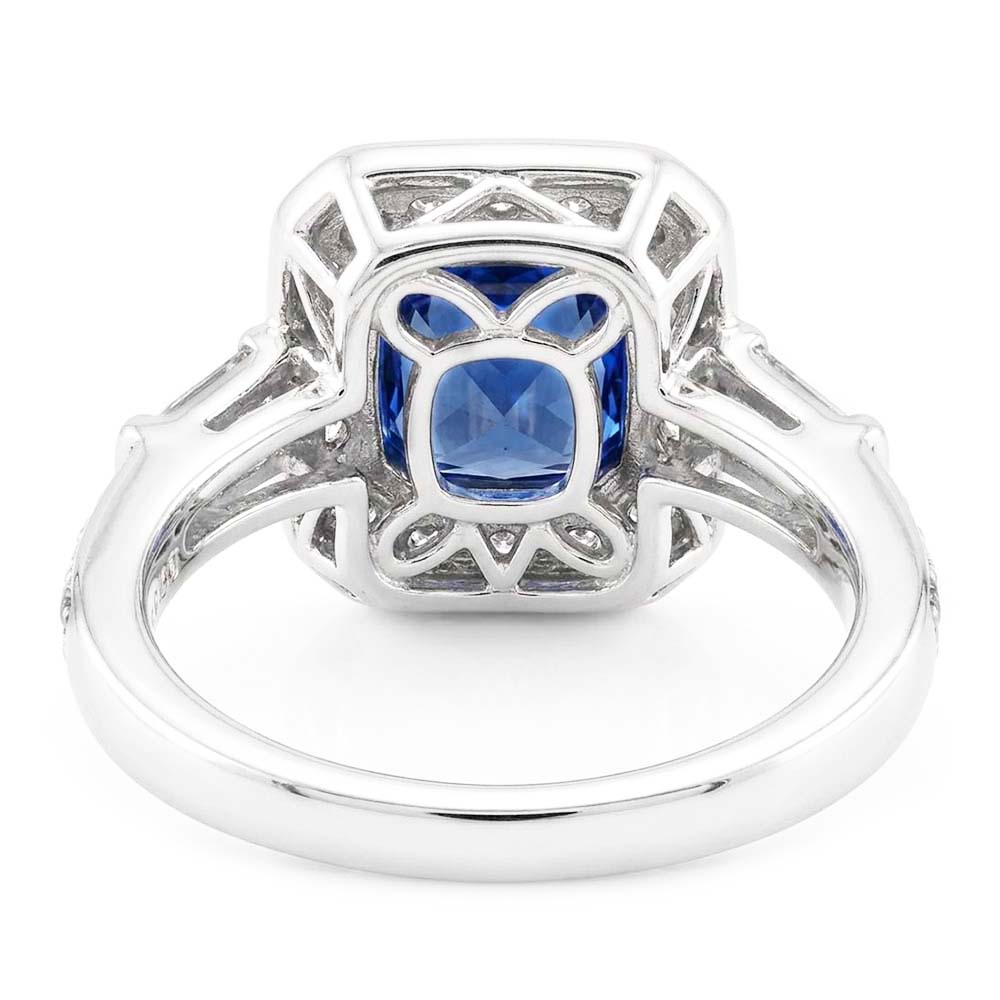 Natural Earth Mined Diamond Halo Cushion Blue Sapphire Ring 2 Carats Women’s Jewelry
